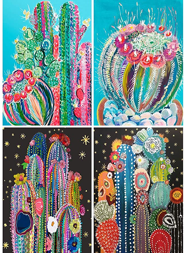 4 Pack 5D Full Drill Diamond Painting Kit, KISSBUTY DIY Cactus Diamond Rhinestone Painting Kits for Adults and Beginner Cactus Diamond Arts Craft Decor, 13.8 X 9.8 Inch