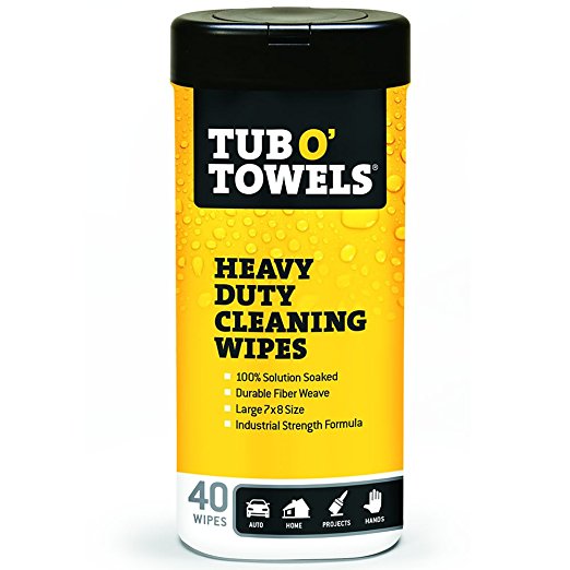Tub O Towels HeavyDuty 7" x 8" Size MultiSurface Cleaning Wipes, 40 Count Per Canister