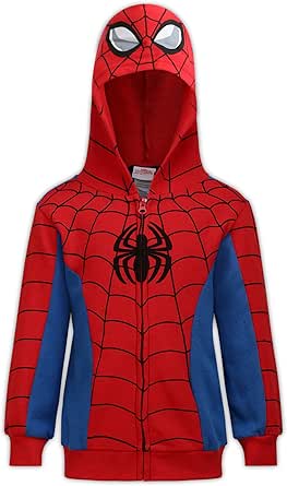 Marvel Avengers Captain America and Spider-Man Boys Zip-Up Hoodie for Toddlers and Big Kids – Blue/Red/White