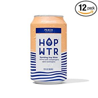 HOP WTR - Sparkling Hop Water - Peach (12 Pack) - NA Beer, No Calories or Sugar, Low Carb, With Adaptogens and Nootropics for Added Benefits (12 oz Cans)