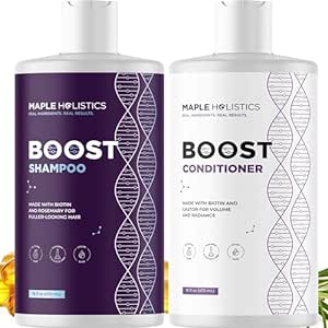 Advanced Biotin Shampoo and Conditioner Set - Thickening Sulfate and Paraben Free Shampoo and Conditioner for Hair Growth with Rice Water Black Castor Caffeine Collagen and Rosemary Oil (16 Fl Oz)