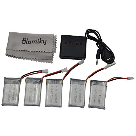 Blomiky 5pcs 720Mah Lipo Battery and seat charger for Syma X5SC X5SW GPTOYS H2O H20 RC Helicopter 720mAh X5SW Battery 5 Pack