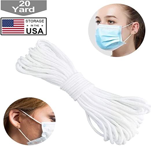 20 Yards Elastic String for Masks White Elastic Bands for Sewing 1/8 Inch, Heavy Stretch Round Elastic Cord for Masks, Earloop Elastic for Masks, Elastico para Mascarillas