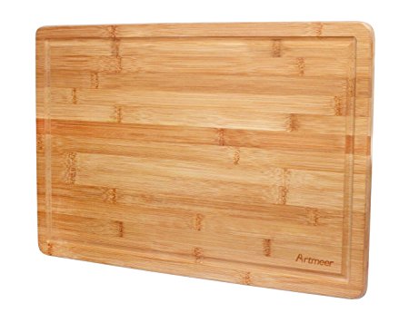 Artmeer Extra Large Best Bamboo Wood Cutting Board with Drip Groove [18"x12"x0.8"]Antimicrobial and Thick Kitchen Chopping Board for Vegetables Fruit chicken etc