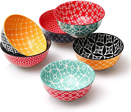 DOWAN Dessert Bowls, Set of 6, Small Porcelain Bowls 10 oz for Snacks, Rice, Condiments, Side Dishes, Dip or Ice Cream