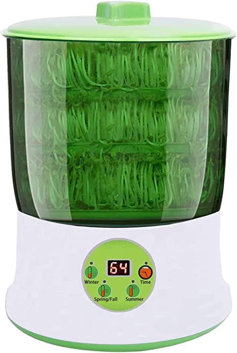 Bean Sprouts Machine, LED Display Time Control, Intelligent Automatic Bean Sprouts Maker, Temperature Control and Automatic Watering, 3 Layers Function Large Capacity Seed Grow Cereal Tool, 110V