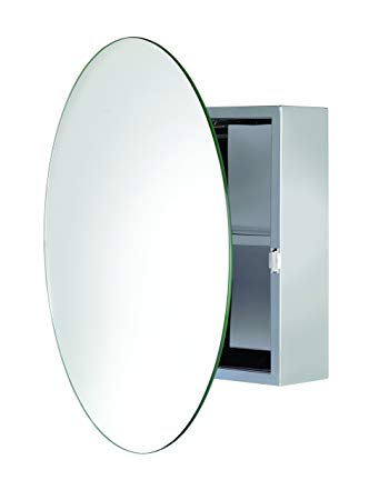 Croydex Severn Stainless Steel Circular Medicine Cabinet with Over Hanging Mirror Door, 19.7 x 19.7 x 3.9 In.