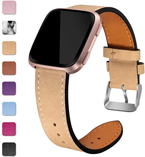 Maledan Replacement Bands Compatible for Fitbit Versa/Versa 2, Versa Lite Edition and Versa Special Edition, Genuine Leather Band Replacement Accessories Strap for Fitbit Versa Smart Watch, Women Men