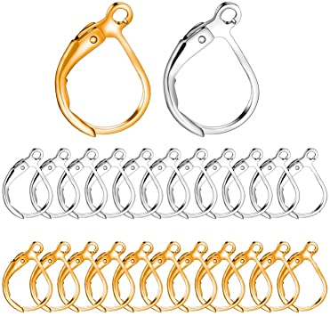 BronaGrand 100pcs Lever Back Earring French Hook Ear Wire Open Loop for Jewelry Making,Gold and Silver