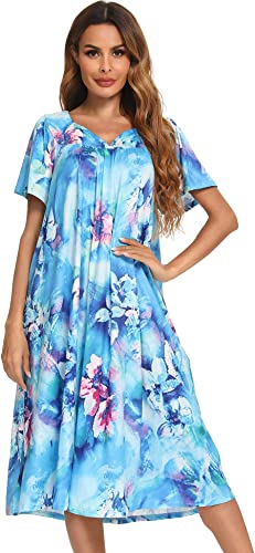 Bloggerlove House Dresses for Women With Pockets Mumu Duster Housecoat Short Sleeve Patio Dress S-XXL