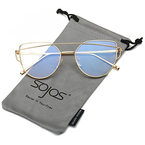 SojoS Cat Eye Mirrored Flat Lenses Street Fashion Metal Frame Women Sunglasses SJ1001