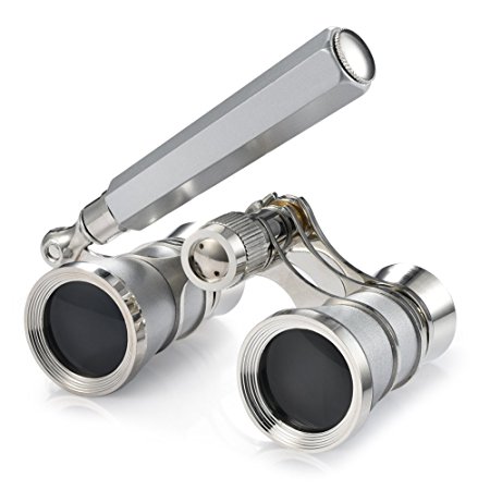 Uarter Opera Glasses Theater Vintage Binoculars With Handle Silver with Silver Trim 3X25