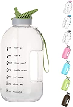 BOTTLED JOY 1 Gallon Water Bottle with Straw Lid, BPA Free Large Water Bottle with Motivational Time Marker Reminder Leak-Proof Drinking Big Water Jug for Sports Workouts and Outdoor Activity