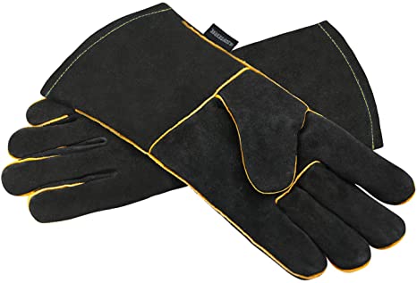 OLSON DEEPAK Leather High Quality Heavy Duty Heat Resistant Safety Gauntlet Gloves,Used for Welding,Fireplace,Oven,Woodburner,Stoves,BBQ