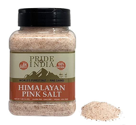 Pride Of India - Dark Himalayan Pink Salt - Enriched w/ 84  Natural Minerals, Fine Grind 1 Pound (16 oz) Dual Sifting Jar - Easy Flow Granules - No Grinding Needed, Unrefined, Natural Bold Pure Taste