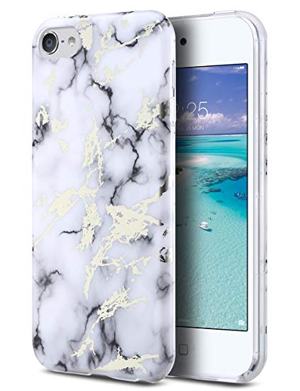 ULAK iPod Touch Case,iPod 6 Marble Case, Clear Case Slim FIT Anti-Scratch Flexible Soft TPU Bumper PC Back Hybrid Shockproof Protective Case for Apple iPod Touch 5 / 6th Generation-Marble White