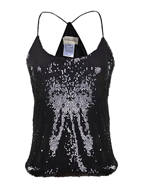 Anna-Kaci Womens Shimmer All Over Sequin Sparkle Spaghetti Strap Vest Tank Top