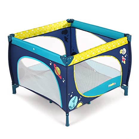 Baby Play Portable Playard Play Pen with Mattress Safety Baby Playard with Door Activity Center for Toddler Boys Girls Fun Time Indoor and Outdoor 39inch x 39inch（Blue）