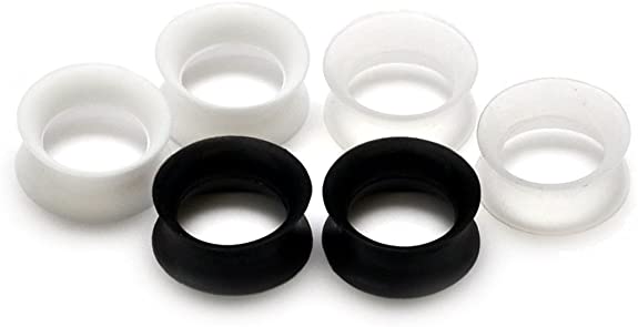 Mystic Metals Body Jewelry Set of 3 Pairs Thin Wall Silicone Tunnels (Black Clear White) - 0g (8mm) - All 3 Pair Included