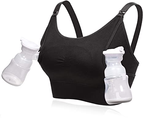 Hands Free Pumping Bra, Momcozy Upgraded Bamboo Super Soft/Holding Pumping and Nursing Bra, Suitable for Breast Pumps by Medela, Lansinoh, Philips Avent, Spectra, Evenflo, Ameda (Medium)