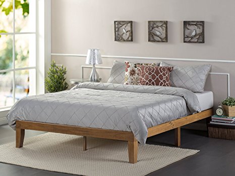 Zinus 12 Inch Wood Platform Bed / No Boxspring Needed / Wood Slat Support / Rustic Pine Finish, Queen