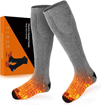 DB DEGBIT Up to 10h Electric Heated Socks for Men & Women, 3 Heating Modes Cotton Socks for Outdoor Winter Work Sports Skiing Riding, Insulated Washable Thermal Foot Warmer with Rechargeable Batteries