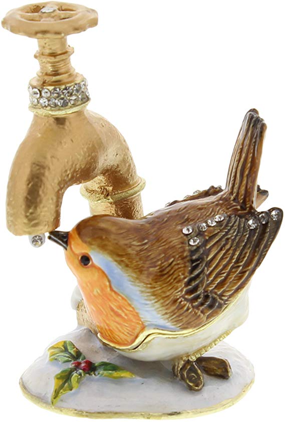Robin Drinking From Tap Treasured Trinket Box / Decorative Keepsake Ornament (New)