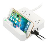 UL LISTED Surge Protector - EZOPower Desktop Charging Station with 3 AC Outlets 3 USB Charging Ports and Built-in Slot Holder - White