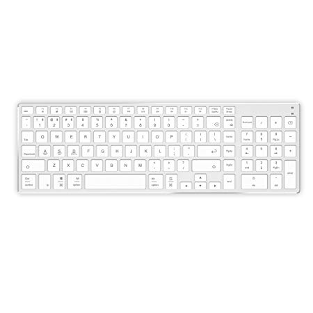 Bluetooth Keyboard Multi-Device,Cateck Rechargeable Universal Wireless Keyboard Ultra Slim Rechargeable Full Size US Layout Compatible with Windows,iOS,and Android Devices,silver