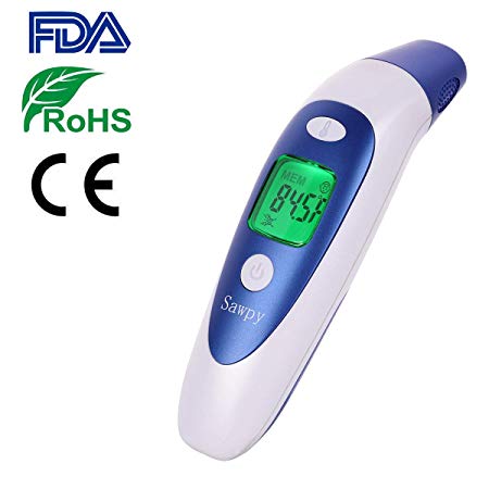 Sawpy Ear and Forehead Thermometer for Fever,Digital Medical Infrared Thermometer,Fahrenheit and Celsius Convertible，Suitable for Baby,Kids and Adults with CE and FDA Approved（Battery Not Included）