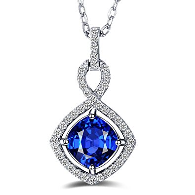 GuqiGuli 925 Sterling Silver Lab-Created Blue Sapphire Infinity Pendant Necklace for Women, 18''