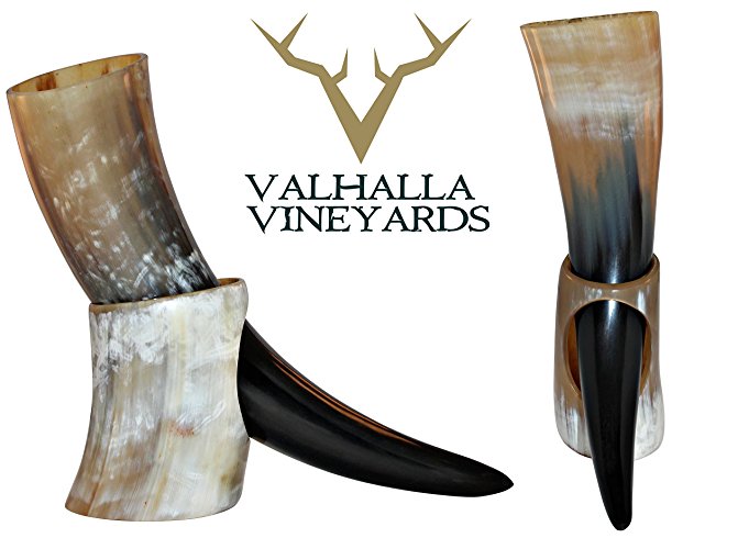 Natural Style Viking Drinking Horn with stand - Authentic Medieval Inspired Mug (16-18 oz (XL))