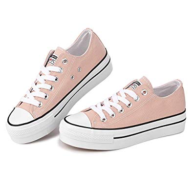 Womens Platform Low Top Sneaker Lace Up Classic Casual Shoes Fashion Canvas Comfortable for Walking