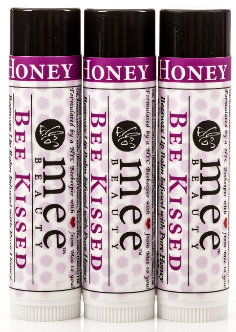 Best Lip Balm for Chapped Dry Lips - Bee Kissed - Natural Healing Honey & Beeswax To Fight The Chap - Our Balm Stick Makes A Great Add On Item And Helps Save the Bees ( 3 Pack )