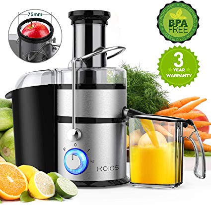 KOIOS Centrifugal Juicer Machines, Juice Extractor with Big Mouth 3” Feed Chute, 304 Stainless-steel Fliter, Best Seller Juicer 2019, High Juice yield, Easy to Clean&100% BPA-Free, 1200W&Powerful, Dishwasher Safe, Included Brush, The Best Choice for Gold Sellers