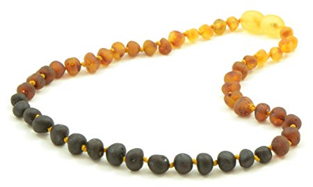 Raw Amber Teething Necklace (Unisex) - 12.6 Inches (32 Cm) - Rainbow Color - Made From Certified / Unpolished Amber Beads - Knotted for Safety