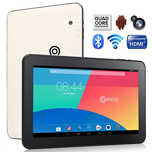 Contixo Q102 10.1" Quad Core Google Android 4.4 KitKat Tablet PC, 1GB RAM, 32GB Nand Flash, HDMI, Bluetooth, Dual Camera, Google Play Pre-installed, 3D Game Supported, UV Coating Protection (White)