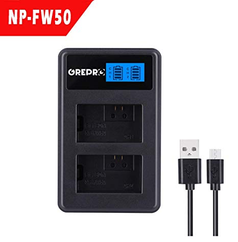 Grepro USB Dual Replacement Charger for NP-FW50 Camera Battery Compatiable with Sony NEX-(3N 5C 5R 5T 6 7 C3 F3) SLT-(A35 A55V) Cyber-Shot (7 a7R a7S a6500) ILCE-(QX1 6300 7SM2 5000 6000 7S) and More
