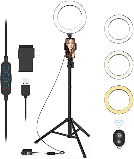 Selfie Ring Light with Tripod Stand and Phone Holder LED Circle Lights Halo Lighting for Make Up Live Steaming Photo Photography Vlogging Video