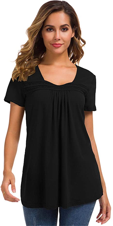 ZOCAVIA Women's Casual Tunic Loose Fitting Short Sleeve Tops Cute Comfort Flare Blouse S-2XL