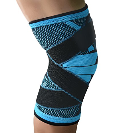 Knee Brace,Compression Knee Sleeve,Non-slip Adjustable Knee Braces Wraps with Pressure Strap and Knee Protector for Running,Sports,Joint Patella Pain Relief,Arthritis and Injury Recovery- Single