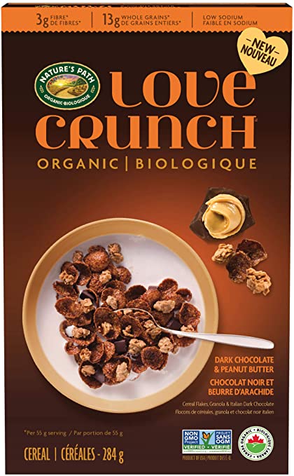 Love Crunch Organic Dark Chocolate & Peanut Butter Cereal 284g Box