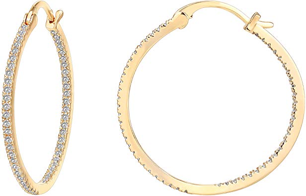 PAVOI 14K Gold Plated 925 Sterling Silver Post Cubic Zirconia Hoop Earrings 30/15mm