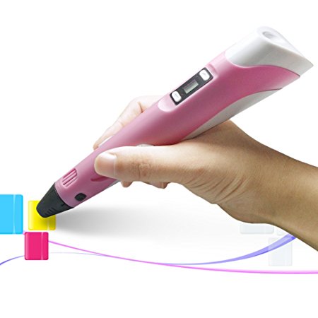 Fxexblin 3D Printing Pen with LCD Screen for 3D Printing Drawing and Doodling with PLA Filaments Pink Color
