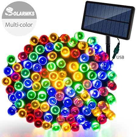 Outdoor String Lights ,Solarmks DC-3220 Solar Lights 220 Colored LED 77ft USB with 8 Modes Christmas Lights