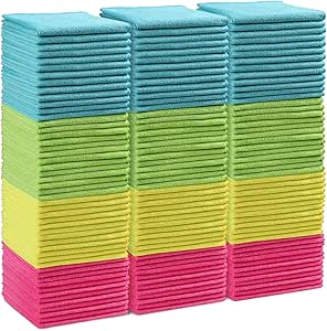 HOMEXCEL Microfiber Cleaning Cloth,150 Pack Cleaning Rags, Cleaning Towels with 4 Color Assorted,11.5"X11.5" Shop Towels (Green/Blue/Yellow/Pink)