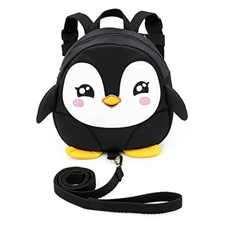 Hipiwe Toddle Children Backpack with Reins Rucksack Harness Walkers Tether Belt Penguin (Black)