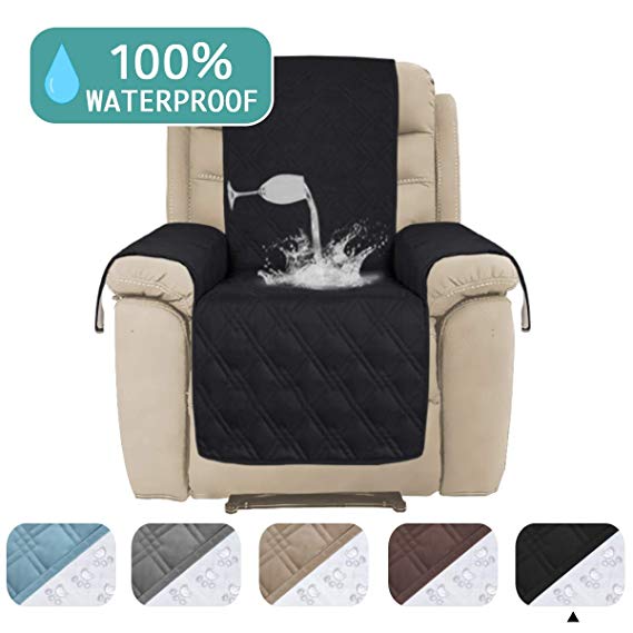Turquoize Sofa Slipcover Furniture Protector 100% Waterproof with Anti-Skip Little Dog Paw Print,Machine Washable,Cover Perfect for Pets and Kids Recliner Covers(Oversize Recliner,91"x84") Black