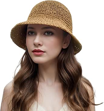 Womens Straw Beach Sun Hats, Foldable Packable Floppy Handmade Crochet Hats for Women,Large Summer Vacation Wide Brim Hat