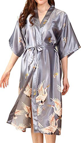 FLYCHEN Women's Satin Kimono Robe Sleepwear for Ladies Plus Size